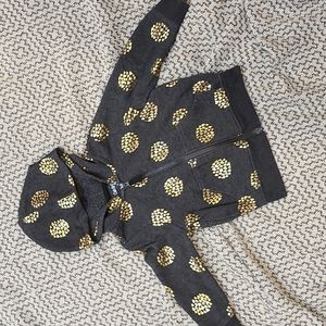 Deep Grey Girl Zip Hoodie with Bundles of Gold Foil Hearts Size 2T